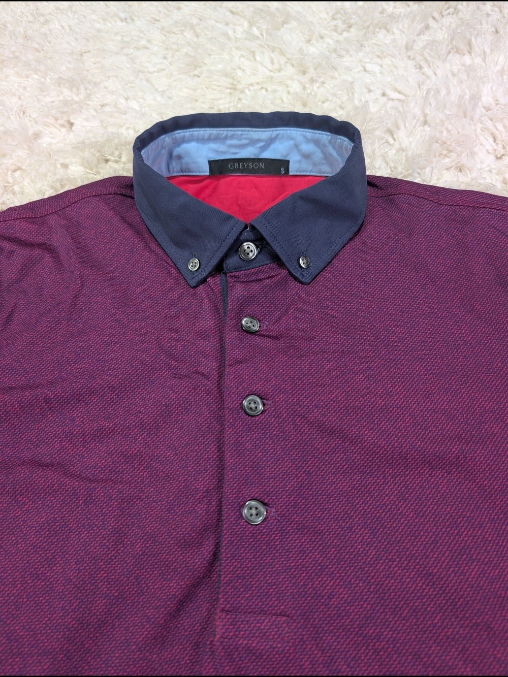 Greyson Men's Casual Button-Down Shirt in Burgundy with Navy Collar